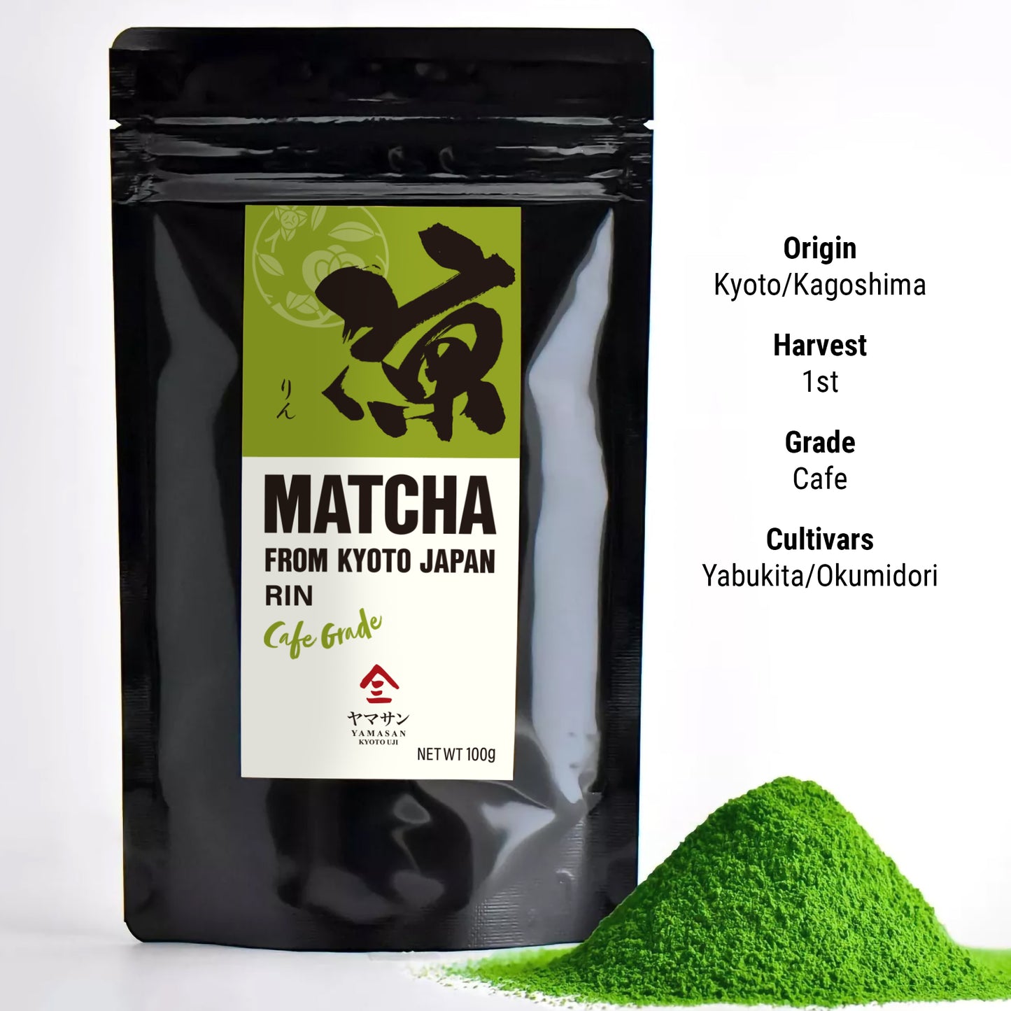 Organic Japanese Matcha RIN High Grade Green Tea Powder 100g - YAMASAN KYOTOUJI