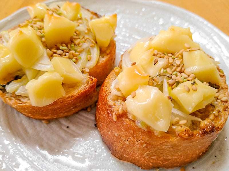 Cheese pizza bread with wasabi furikake