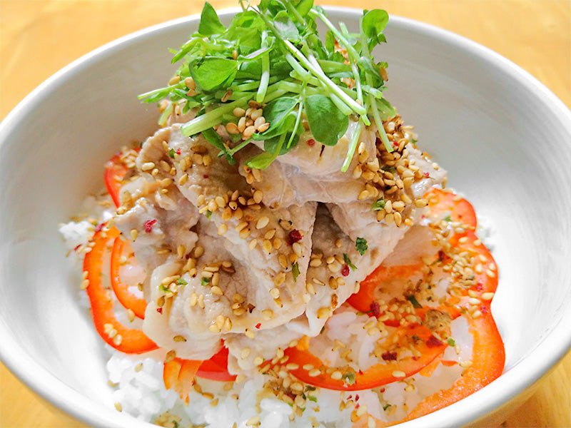 Pork, Soy Sauce Mayo and Umeboshi furikake Rice Bowl