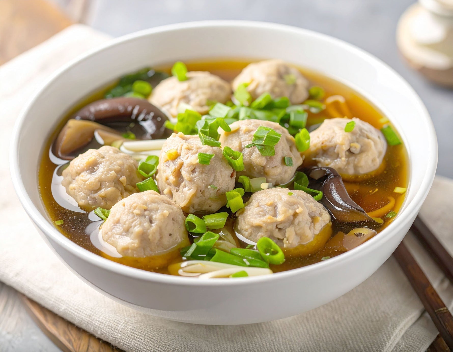 Hojicha Soup with Hearty Mushroom and Meatballs
