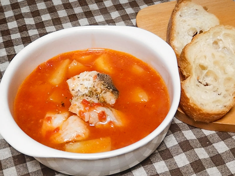 Fermented Tomato Soup with Cod and Potatoes