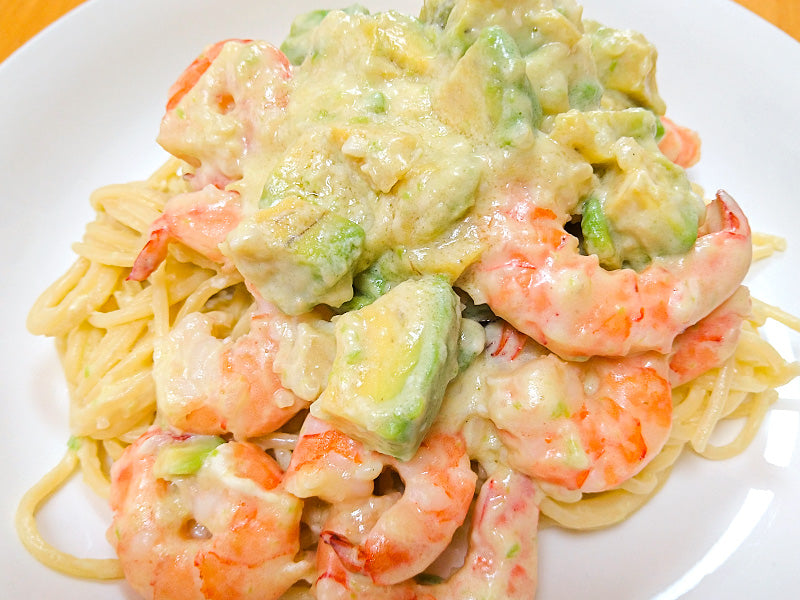 Avocado and Shrimp Pasta with Koji Sauce