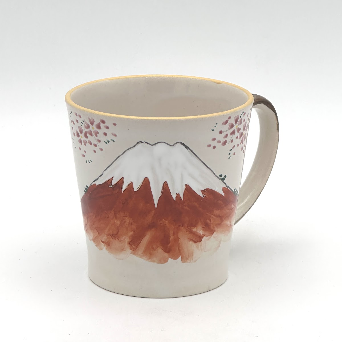 Hand-Painted Kyoto Mug 280ml – Red Fuji & Cherry Blossoms