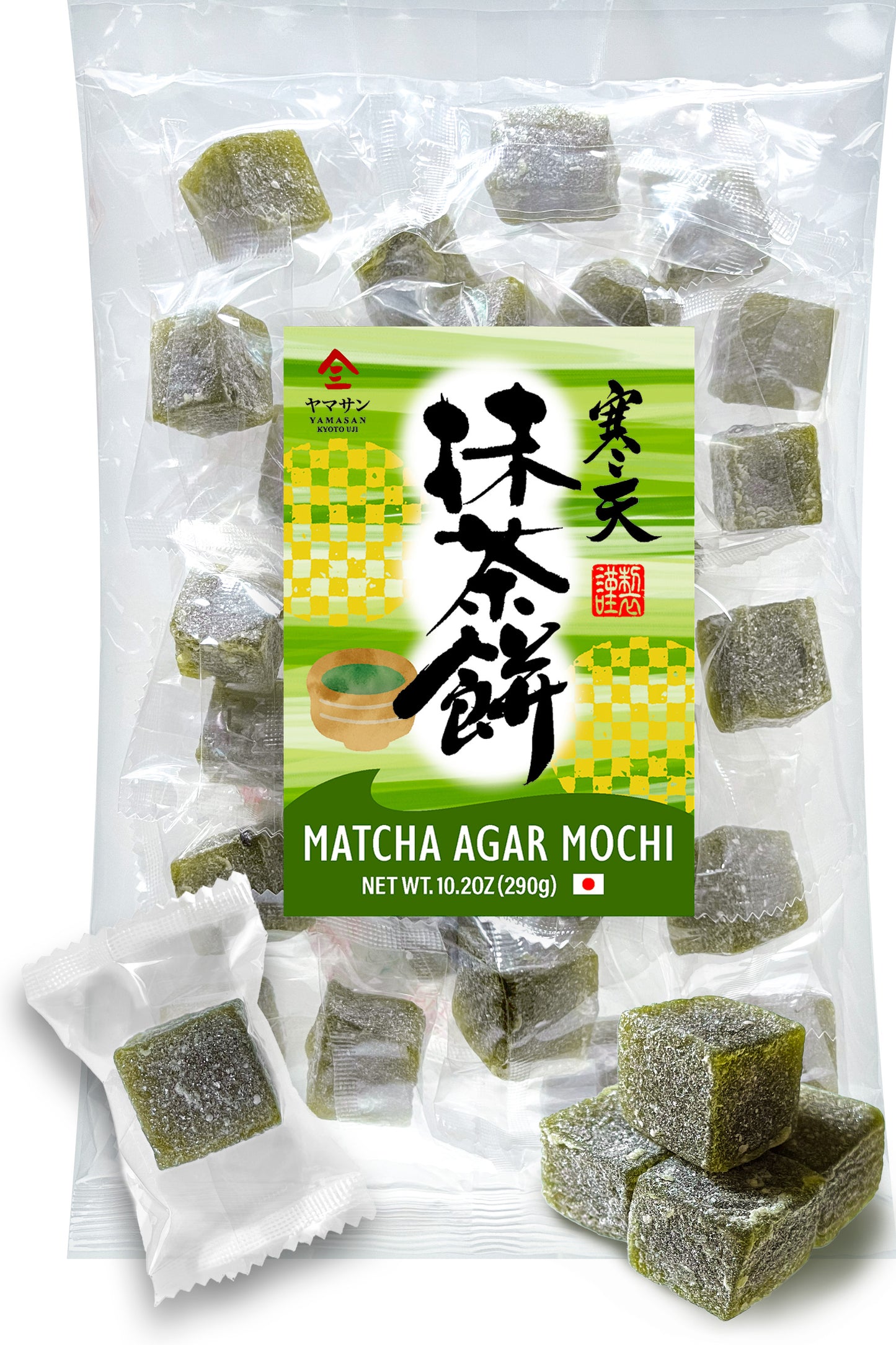 Japanese Matcha Agar Mochi Candy, Soft and Chewy Texture, Cute Bite-Size, Traditional Japanese Gummy Sweets, Individually Wrapped, 290g(10.2oz)