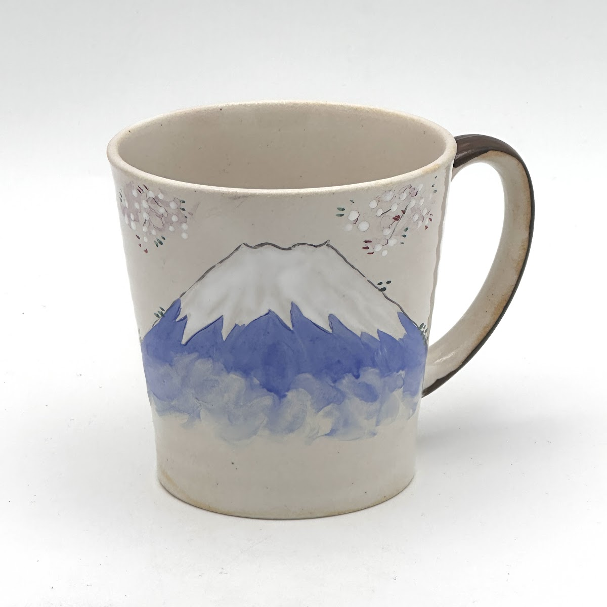 Hand-Painted Kyoto Mug 280ml – Blue Fuji & Cherry Blossoms