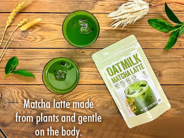 Japanese Oat Milk Matcha Latte, Uji Matcha Ceremonial Grade with Oat Milk Instant Latte Mix, Dairy-Free, 100% Plant Based, Vegan, Gluten-Free, No Refined Sugar, Made in Japan 3.5OZ(100g)