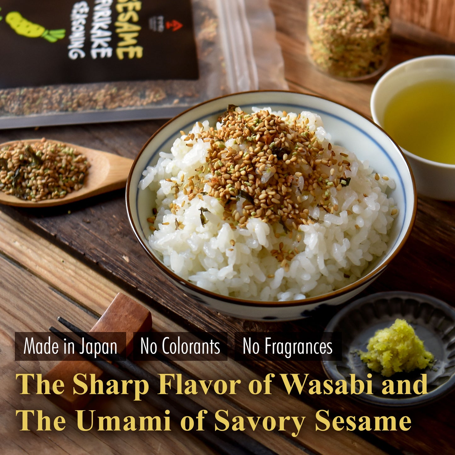 Japanese Wasabi Furikake Seasoning, Sesame-Soy Marinade, Wasabi Sharp Spicy and Umami, Delicious Flavor of Various Foods, Made in Japan,100g(3.5oz)