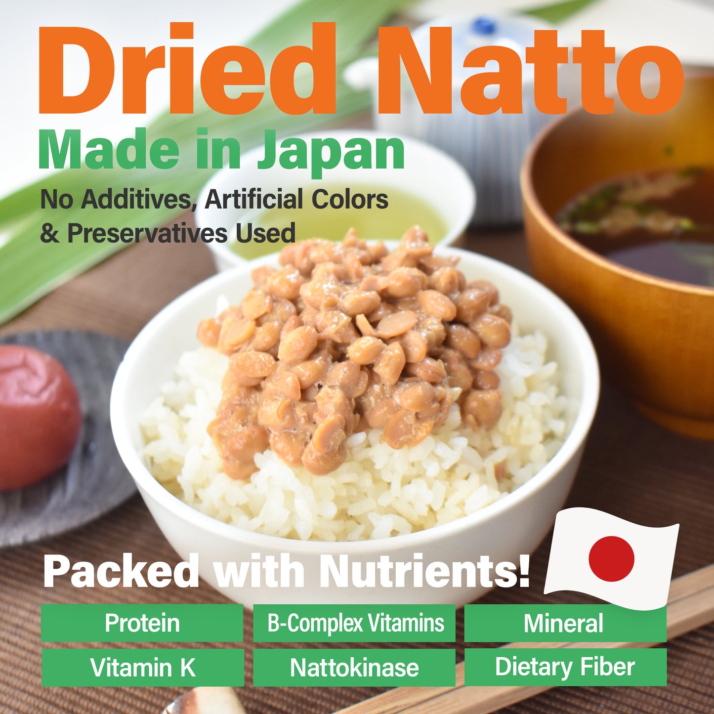 Japanese Natto Fermented Soybean, Freeze-Dried Natto Beans, Japanese Probiotic and Prebiotic Superfood - Vitamin K, Low Sodium, Non-GMO, Vegan, Made in Japan 70g(2.4oz)