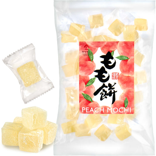 Japanese Mochi Candy Individually Wrapped, Momo White Peach Flavor, Plant-Based Kanten Agar Sweets 300g