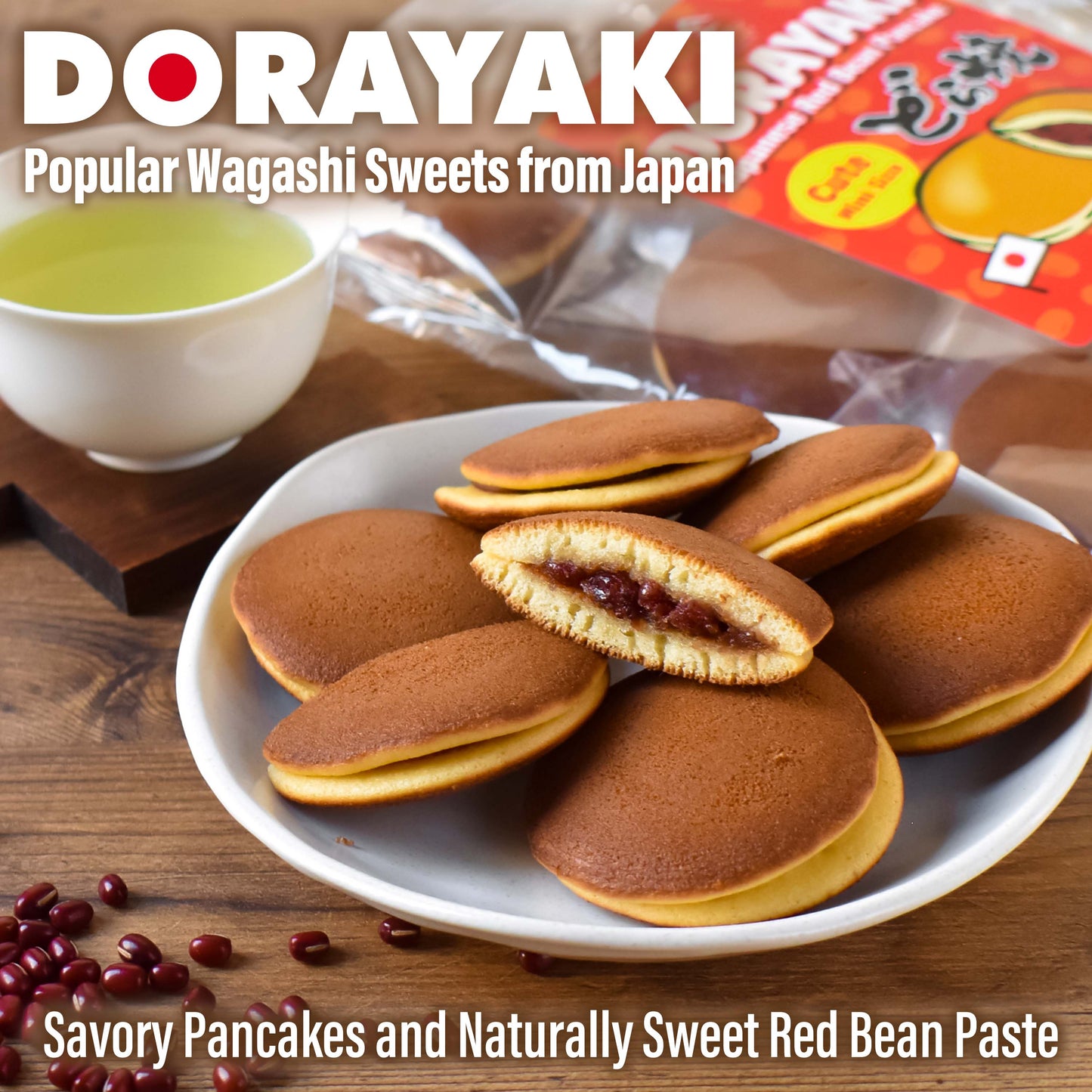 Dorayaki Japanese Matcha Sweet Bean Paste Pancake, Traditional Japanese Wagashi Sweets, Cute Mini Size, Matcha Candy, Individually Wrapped, Made in Japan 184g(6.49oz)