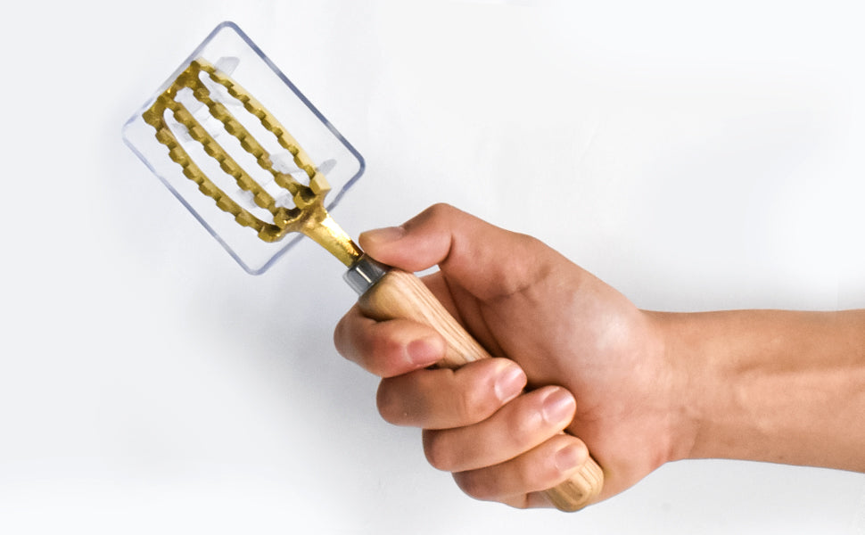 Fish Scale Remover with Box with Brass Serrated Sawtooth and Wooden Handles from Tsubame-Sanjo, Japan