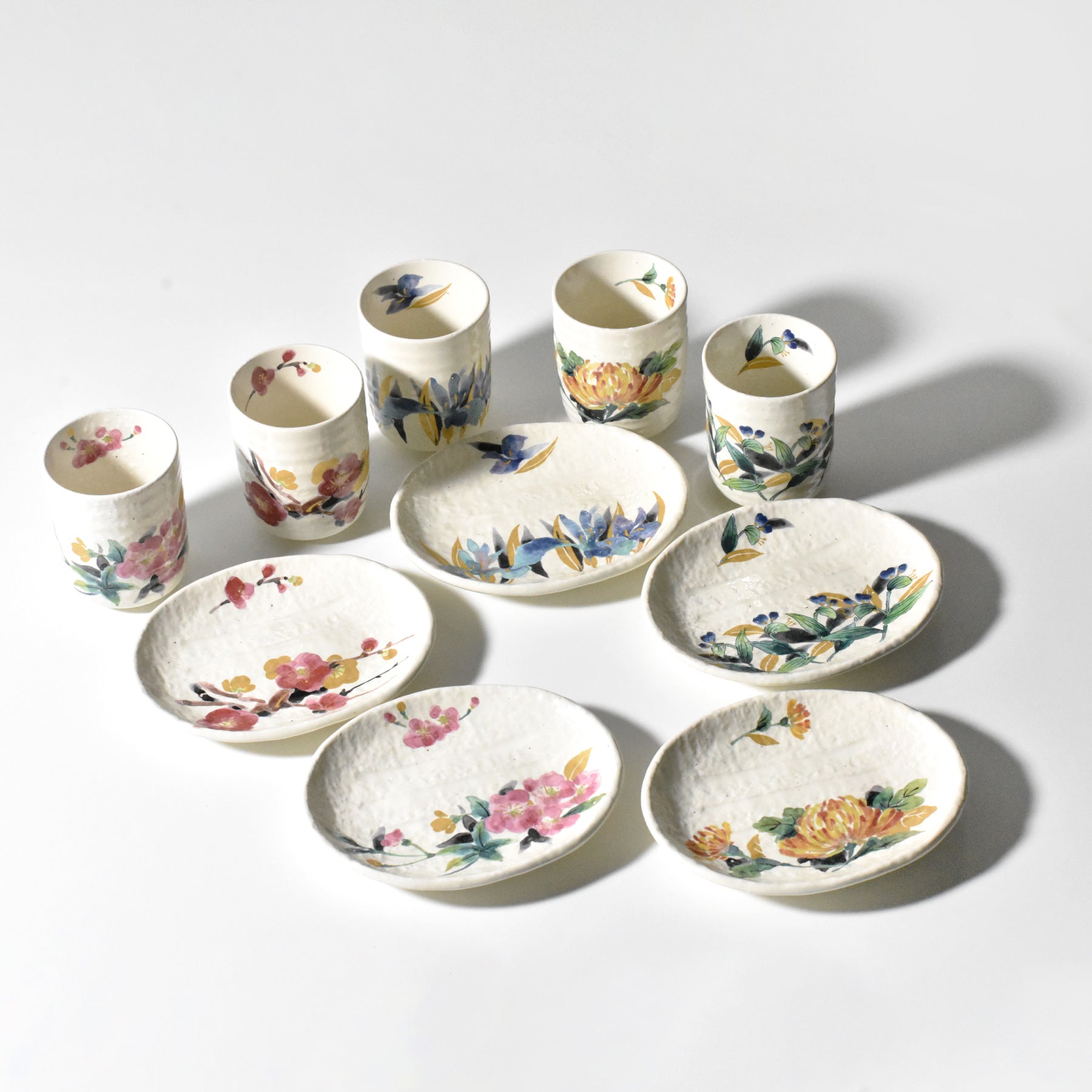 Manyo Wildflower （万葉草花） Set – Authentic Japanese Tea Cups＆Plates YAMASAN KYOTOUJI