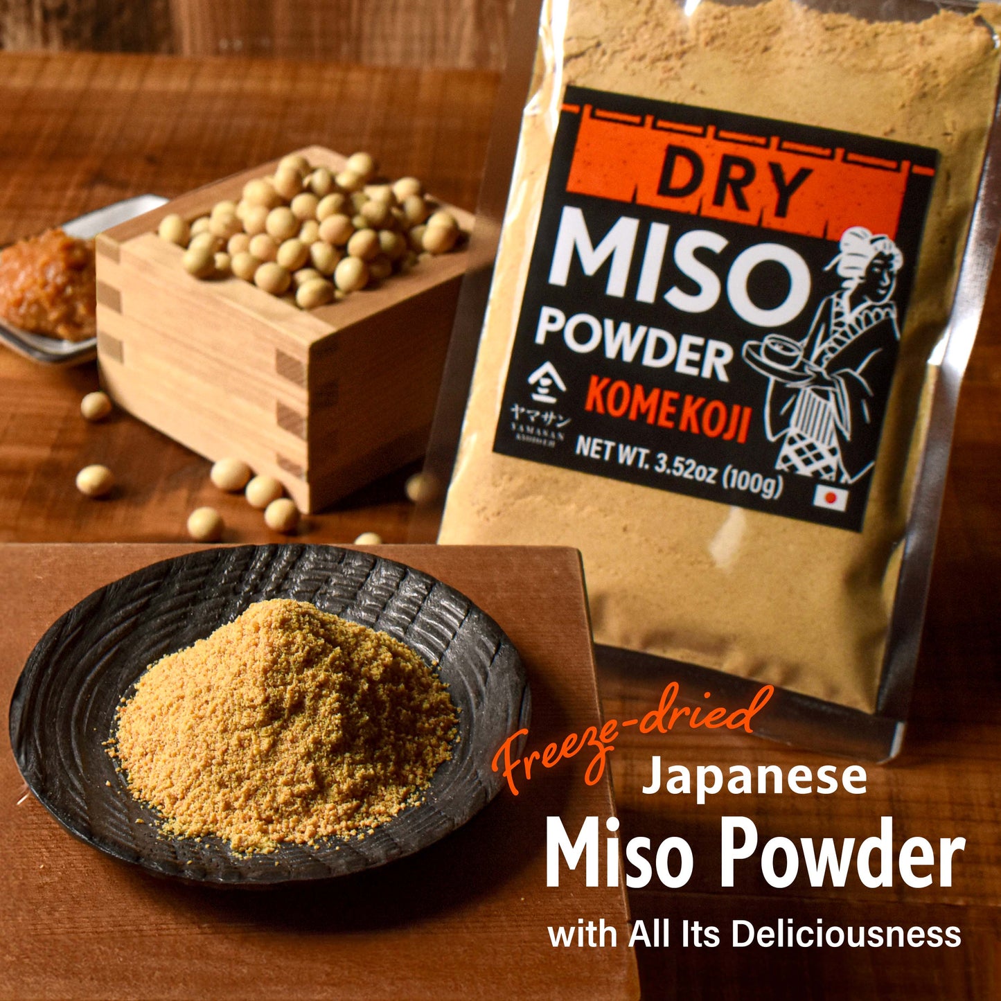 Japanese Dry Miso Seasoning, Freeze-Dried Miso Powder, No Additives, Vegan, Delicious Flavor for Various Foods, Made in Japan 100g(3.52oz)