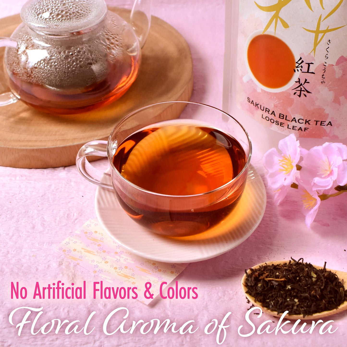 Sakura Black Tea Loose Leaf (80g) - Blending Benifuki and Japanese Sakura Cherry Blossom Leaves, Floral and Refreshing Wakocha