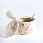 Ceramic pot with floral design on a white background