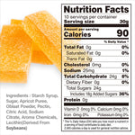 Nutrition facts label for a product with apricot  candy pieces on a white background