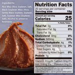 Nutrition label for a food product with a close-up of the product on a plate.