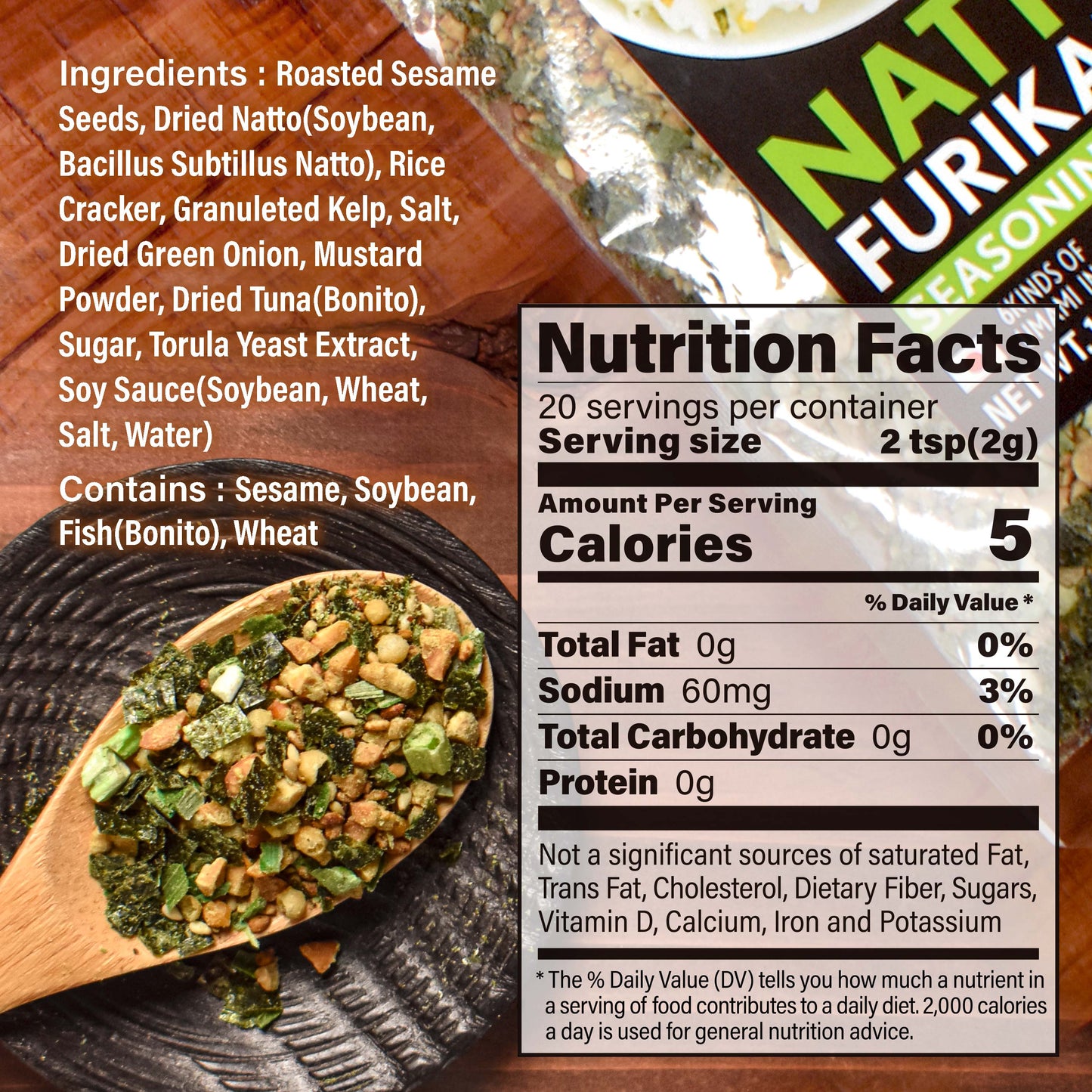 Japanese Natto Furikake Seasoning, Super Food Natto, Freeze-Dried Natto,6 kinds of umami ingredients, Rice Topping, Delicious Flavor of Various Foods, Made in Japan 40g(1.4oz)