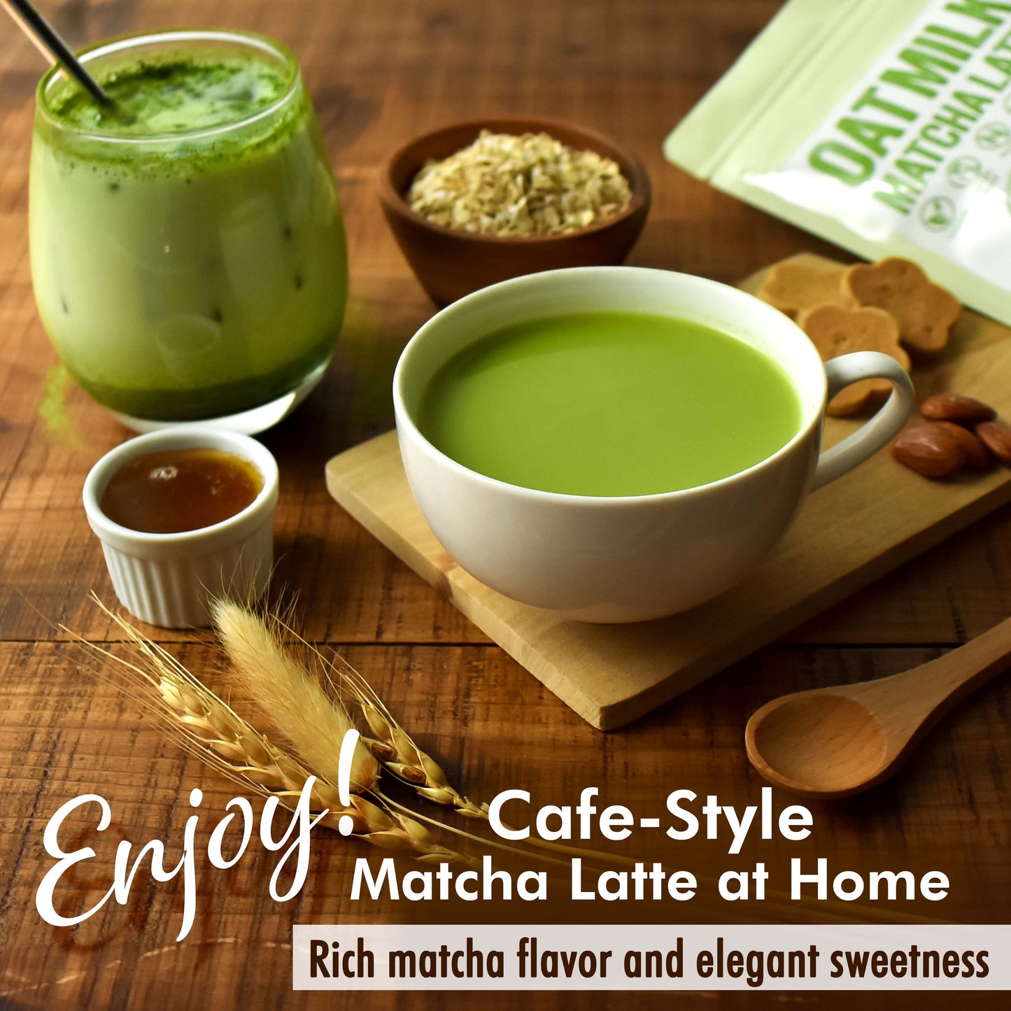 Japanese Oat Milk Matcha Latte, Uji Matcha Ceremonial Grade with Oat Milk Instant Latte Mix, Dairy-Free, 100% Plant Based, Vegan, Gluten-Free, No Refined Sugar, Made in Japan 3.5OZ(100g)