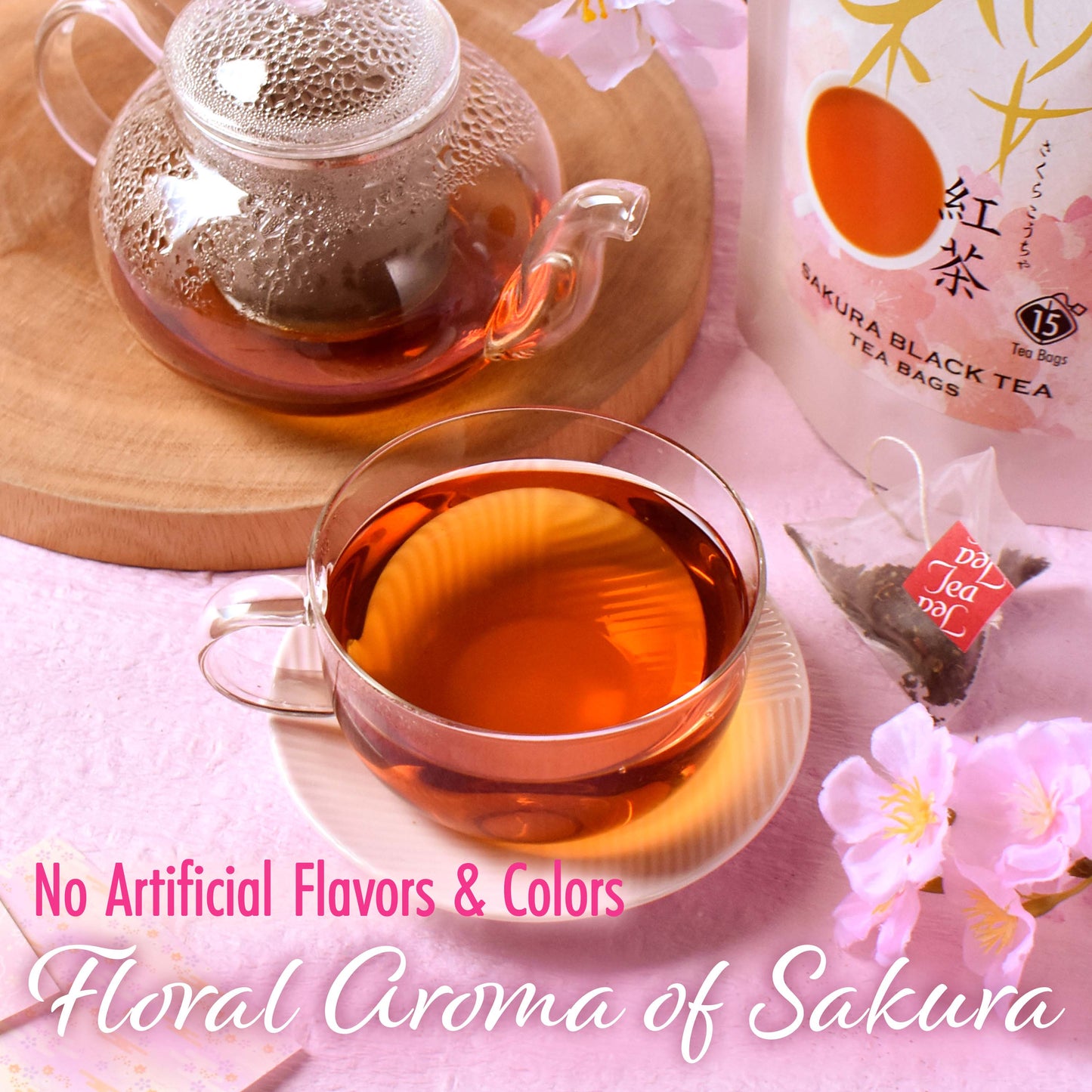 Sakura Japanese Loose Leaf Black Tea Bag 3g 15bags,Cherry Blossom Flavored Tea, Blended with cherry leaves