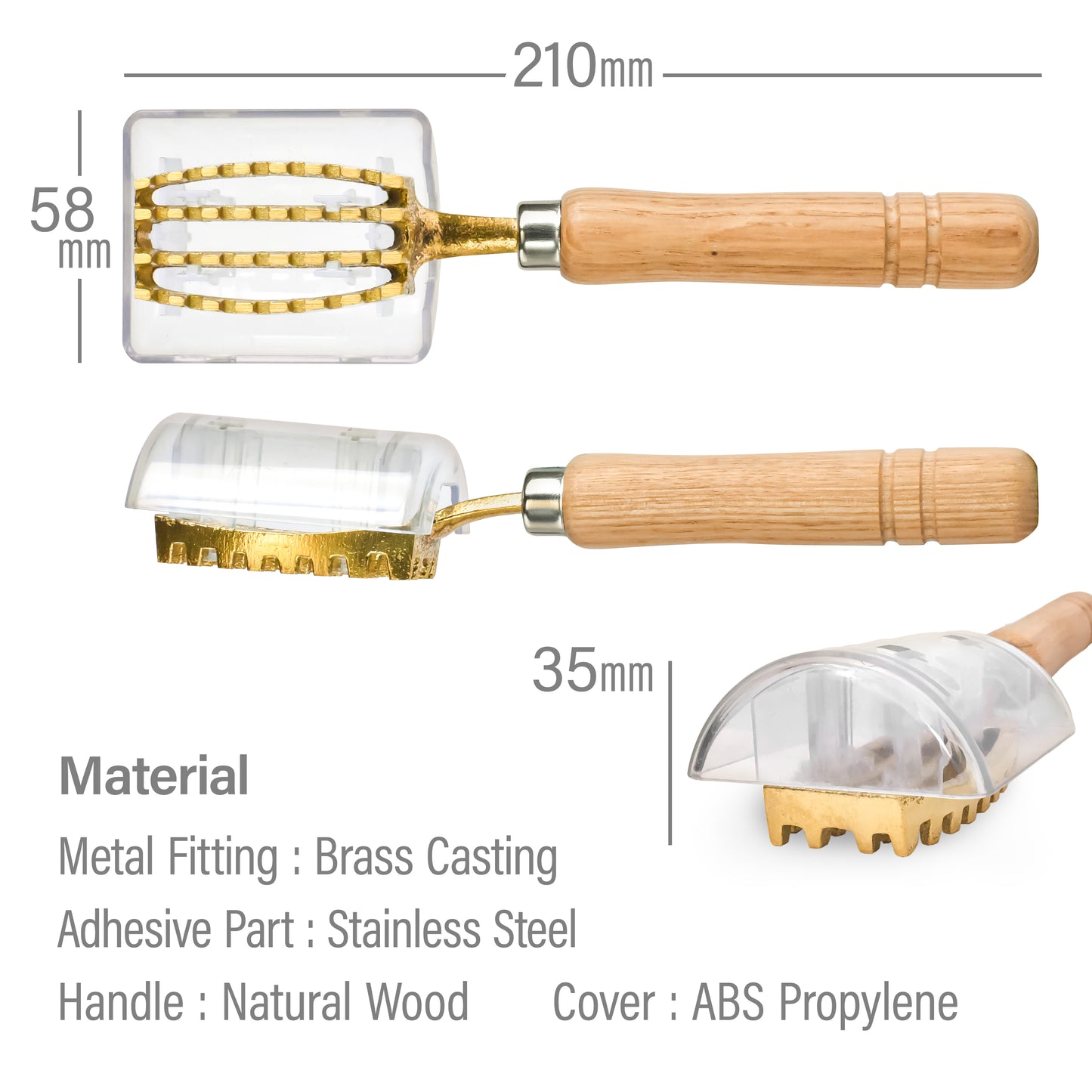 Fish Scale Remover with Box with Brass Serrated Sawtooth and Wooden Handles from Tsubame-Sanjo, Japan