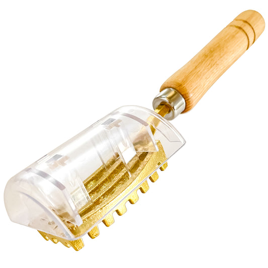 Fish Scale Remover with Box with Brass Serrated Sawtooth and Wooden Handles from Tsubame-Sanjo, Japan