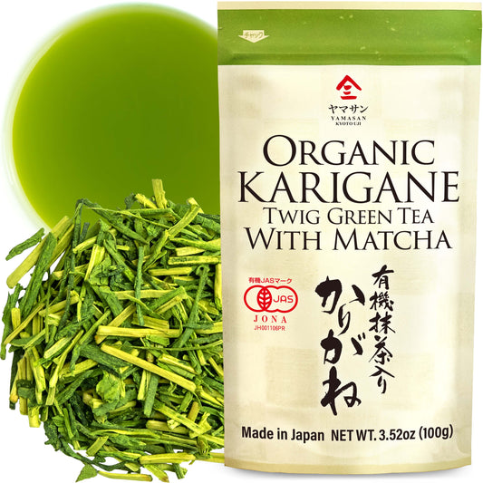 Organic Green Tea, Kukicha Twing tea with Matcha Green Tea Powder, Japanese Tea -KARIGANE- 100g Bag