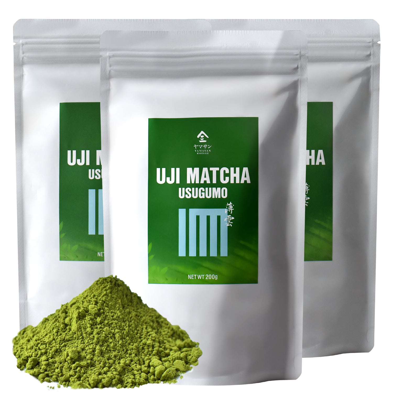 Uji Matcha Usugumo packaging with green powder in front