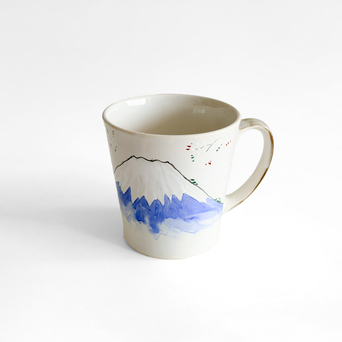 Hand-Painted Kyoto Mug 280ml – Blue Fuji & Cherry Blossoms