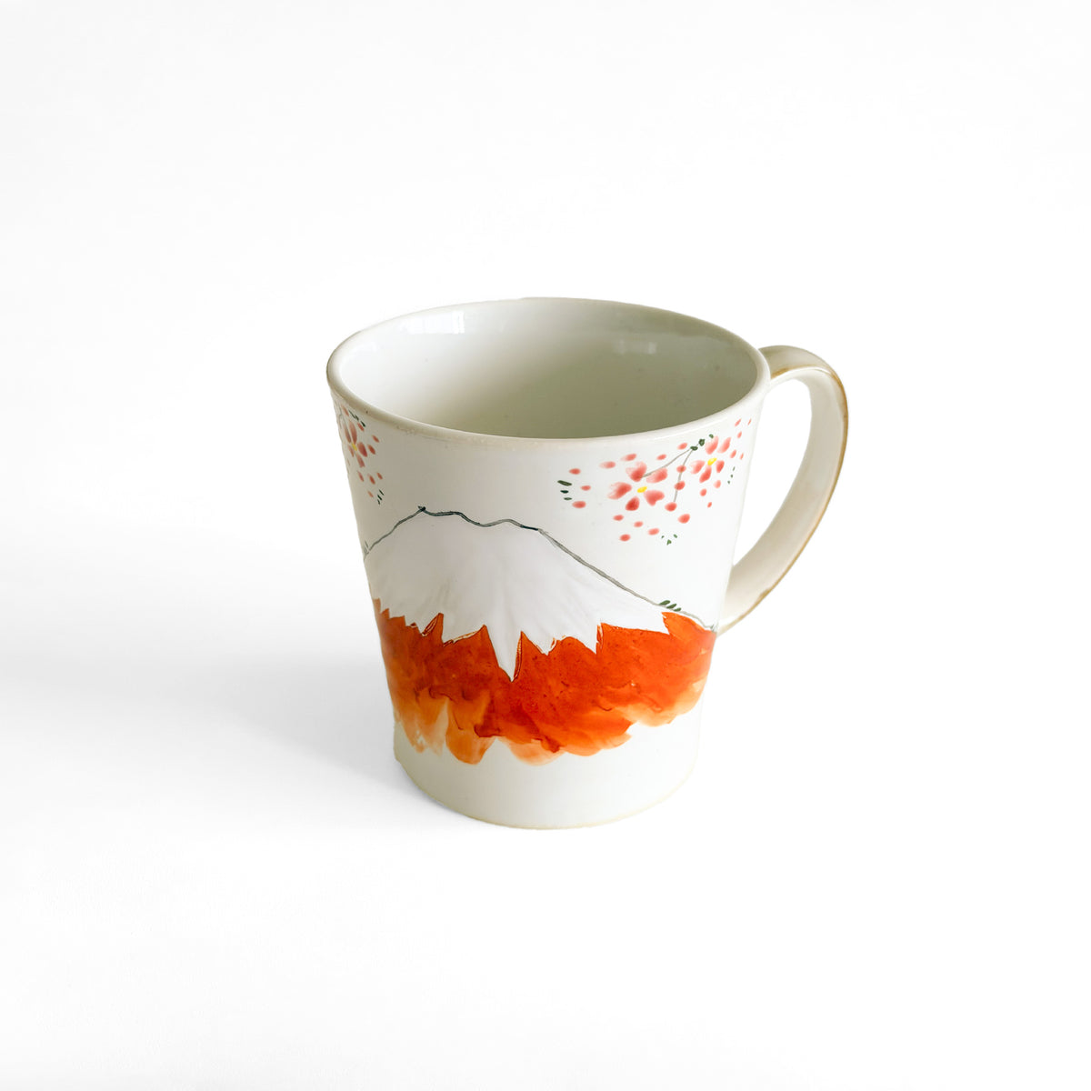 Hand-Painted Kyoto Mug 280ml – Red Fuji & Cherry Blossoms