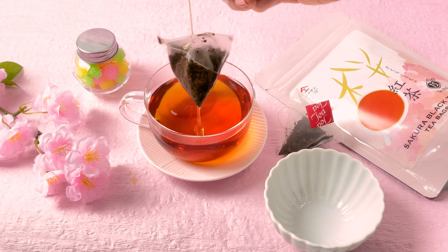 sakura cherry blossom black tea bag