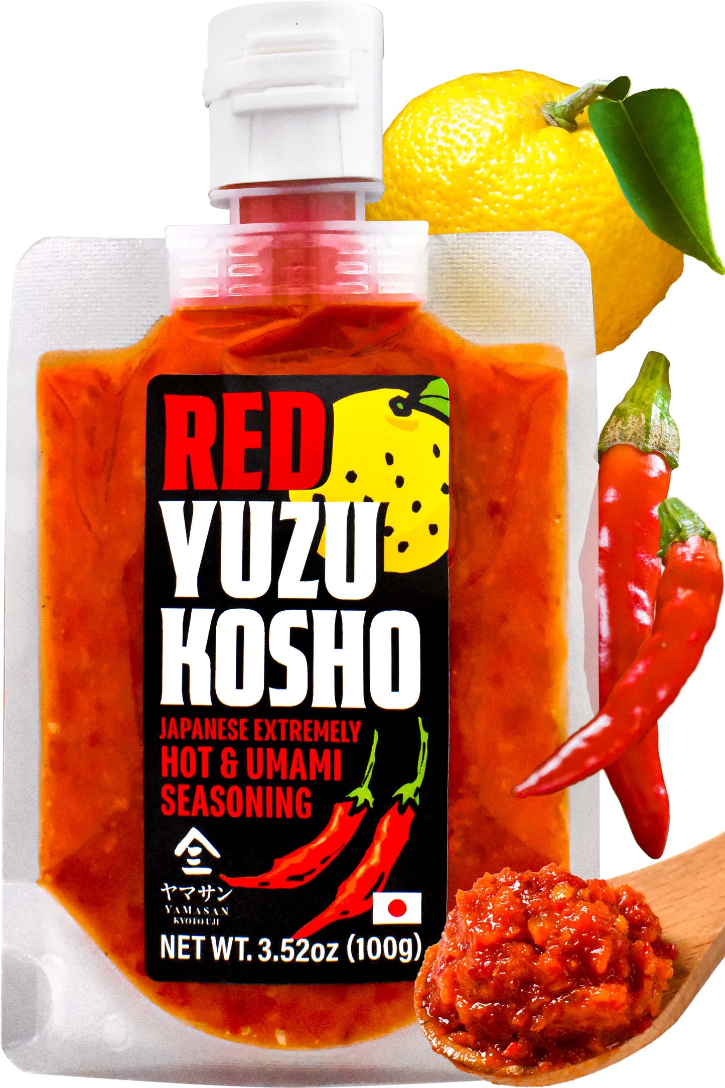 Yuzu Kosho Red Pepper Spicy Paste, Japanese Extremely Hot & Umami Seasoning, Vegan, Gluten-Free, No Additives, Made in Japan 100g(3.52oz)