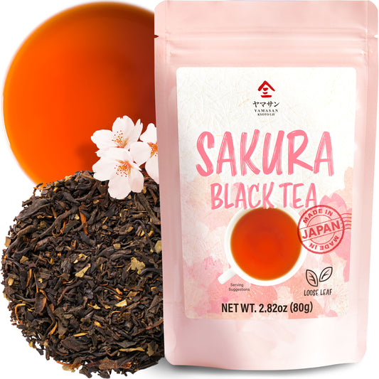 Sakura Black Tea Loose Leaf (80g) - Blending Benifuki and Japanese Sakura Cherry Blossom Leaves, Floral and Refreshing Wakocha