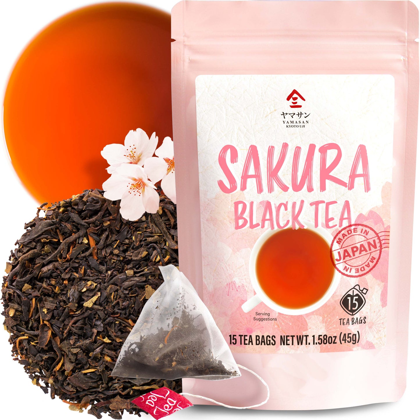 Sakura Japanese Loose Leaf Black Tea Bag 3g 15bags,Cherry Blossom Flavored Tea, Blended with cherry leaves