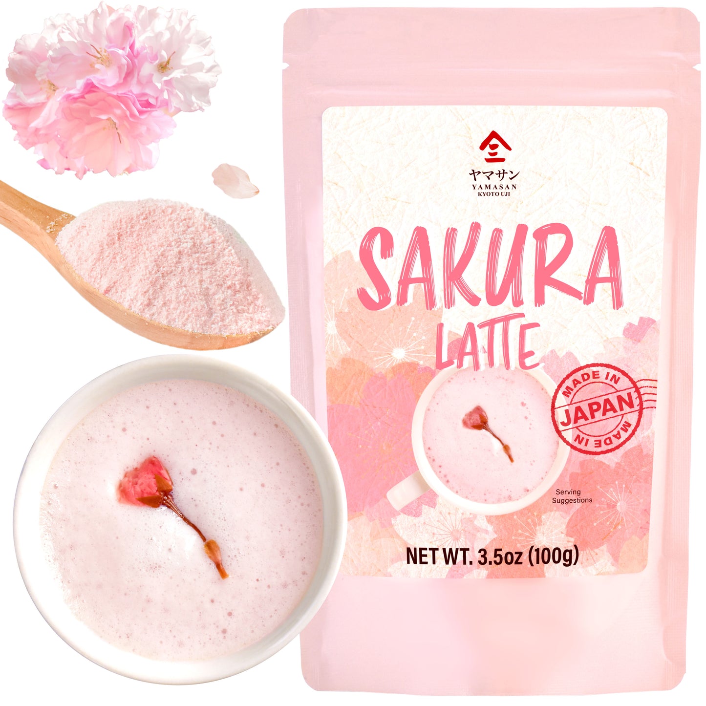 Sakura Latte -Creamy and Aromatic Foam- Using Japanese Cherry Blossom 100%, 3.5oz, Made in Japan