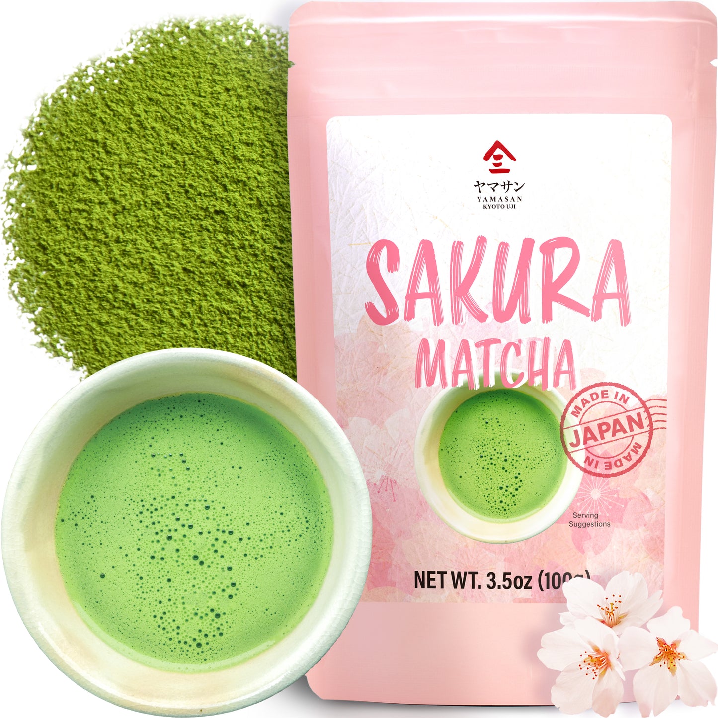 Japanese Matcha with Sakura Tea, Refreshing Aroma of Matcha and Cherry Blossoms, Great for Baking, Culinary Grade, Made in Japan(100g)