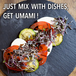 An elegantly plated Japanese-style caprese featuring shio kombu, tomato, and zucchini