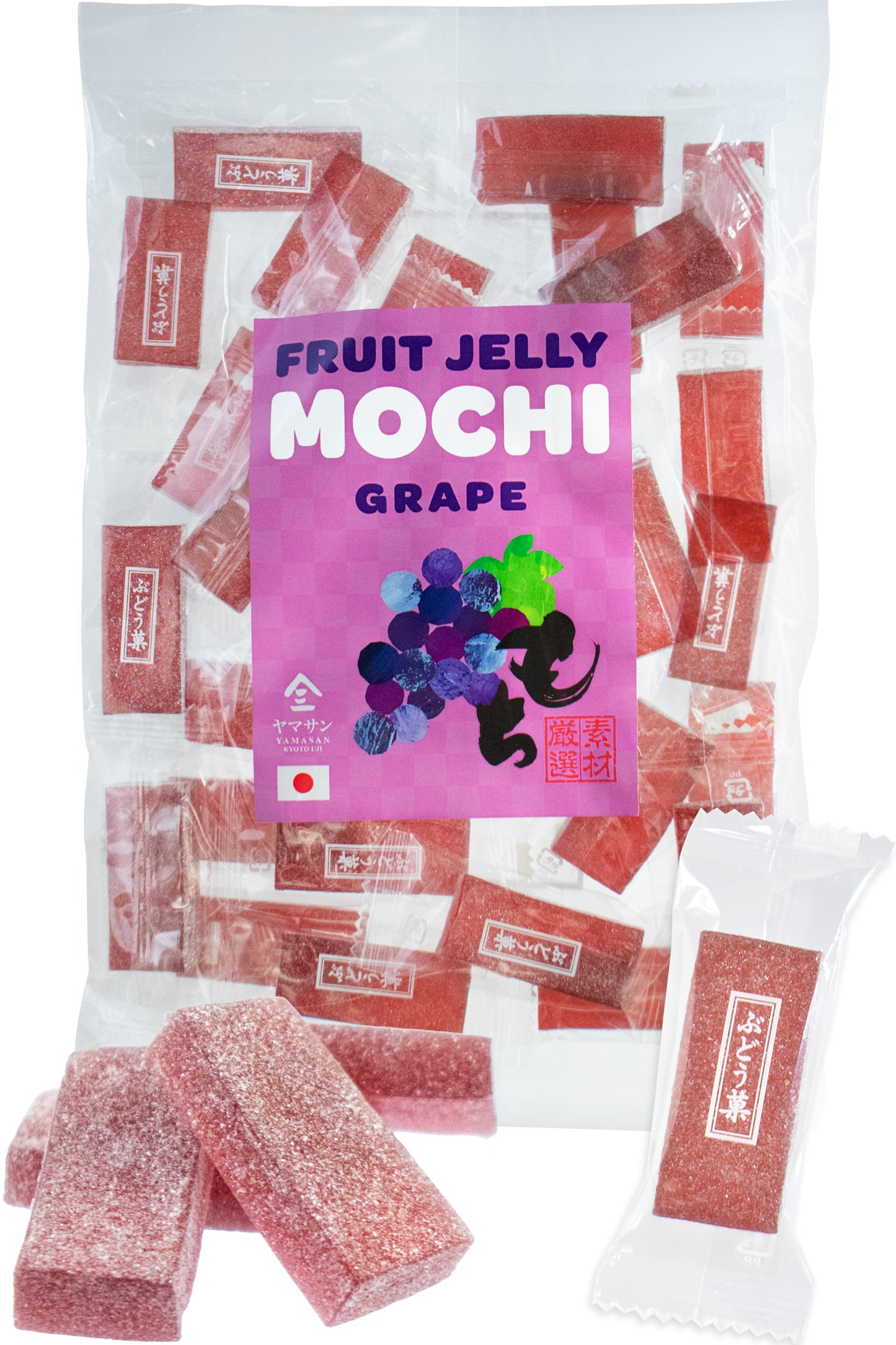 Jelly Fruit Mochi, Japanese Traditional Candy, individually wrapped, Artisanal Handworks, Juicy Grape, 300g